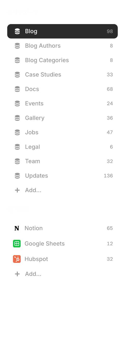 Sidebar of the Framer CMS editor interface.